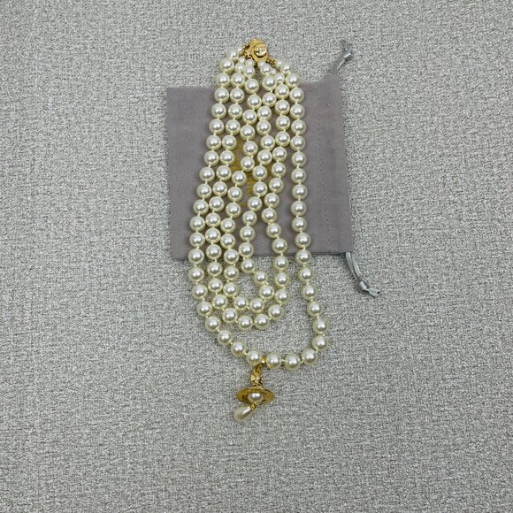 Vivienne Westwood Pearl Necklace Gold Pendant - Picture 5 of 9
